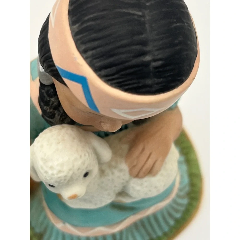 Vintage Homco 1428 Native American Children Figurines Boy Wolf Girl Lamb Set 2